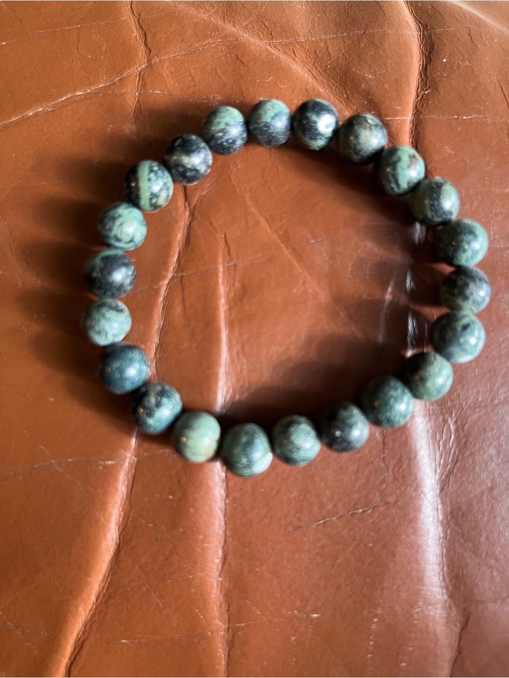 Green Stone Beaded Stretch Bracelet - Unbranded